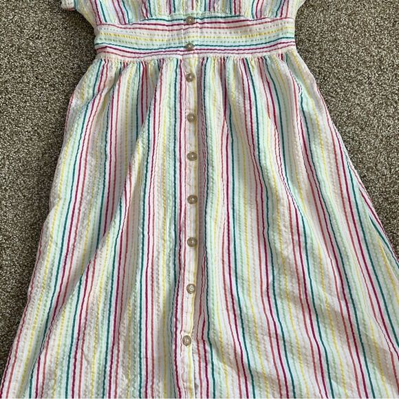 LOFT Pink and Blue Flutter Sleeve V-Neck Midi Dress - Picture 3 of 9